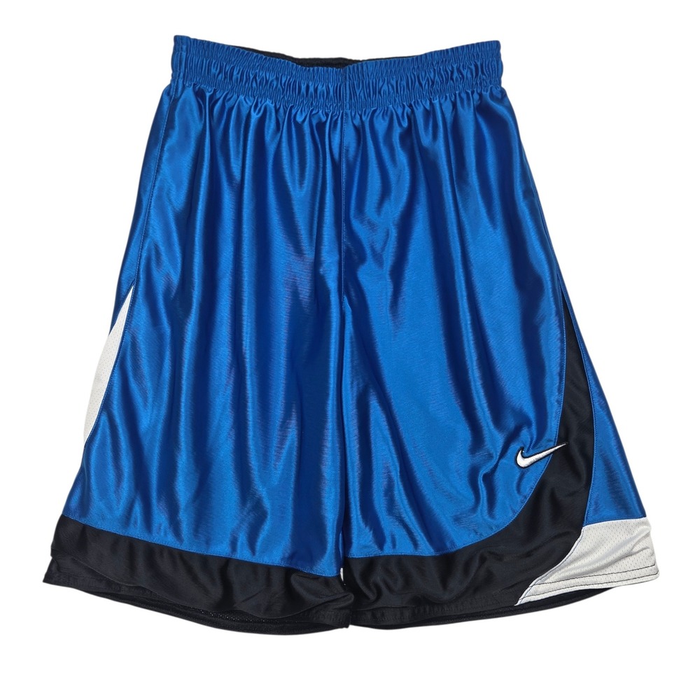 Nike Reversible Shiny Basketball Shorts Mens Medium Blue Black White Mesh Y2K